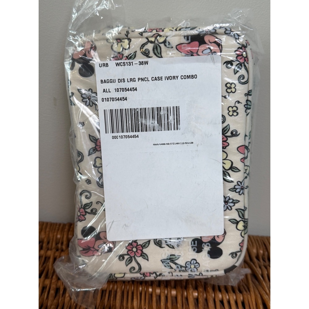 Baggu Disney Large Cosmetic Case Storybook Floral Ivory Mickey Minnie Pouch NEW